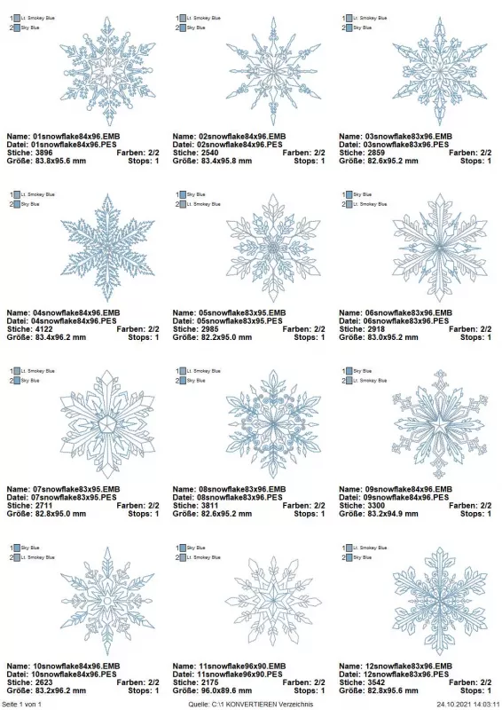 Stickdatei Set 12 Snowflakes (10x10)